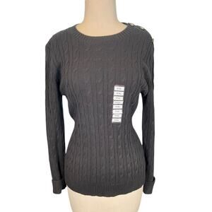 Charter Club Petite P/XL Black Long Sleeve Gold Button Detail on Shoulder NWT